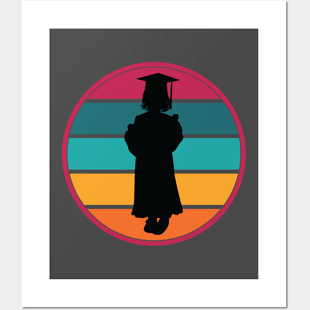 Graduation Girl Child Female Cap Gown Retro Background Wall Art by CoffeeandTeas